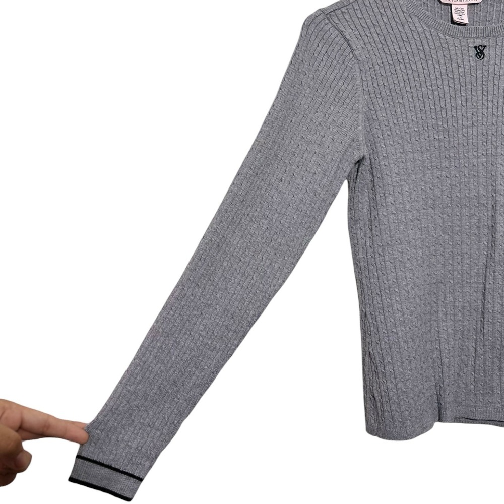 Victoria's Secret Luxe Cable-Knit Crewneck Pullover Sweater Grey Women's Size L - Picture 3 of 7